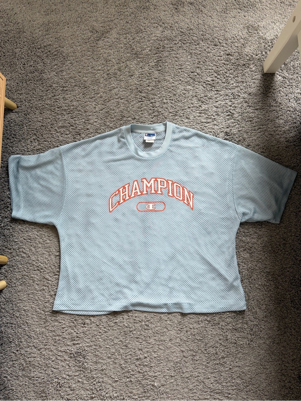 Champion Light Blue Mesh Tee with Orange Logo